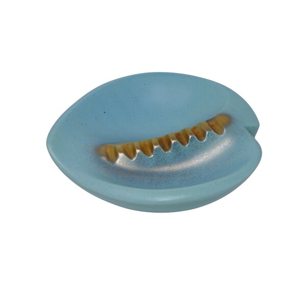 deLee Art 1956 Teal Blue Gold Mid-Century Modern Art Deco Ashtray - Picture 2 of 9